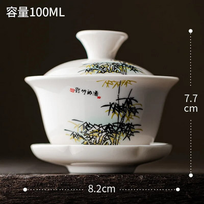 Μπολ τσαγιού Κεραμικό φλιτζάνι τσαγιού σούπα Tureen κινέζικο κεραμικό Gaiwan πορσελάνη Gaiwan Λευκό καπάκι Μπολ Lotus Σχέδιο χεριών Gai Wan Shen Puer