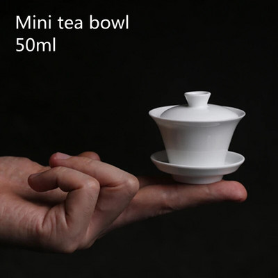 Mini 50 ml Gaiwan teához Szilárd fehér porcelán tureen fedővel Teaedény utazási Kung Fu teáskészlet kínai csésze kis tálak Chawan