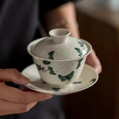 Винтидж Sancai Gaiwan Китайски керамични прибори за чай Чаши за чай Чай Супник Ръчно изработен домашен декор Кунг Фу Порцелан Чаши за купа за чай