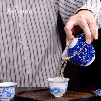 190ml Κινεζική Μπλε και Λευκή Πορσελάνη Τσάι Tureen Κεραμικά χρωματιστά λουλούδια Gaiwan Ζωγραφισμένη στο χέρι Φλυτζάνι τσαγιού Χειροτεχνία για οικιακά ποτά