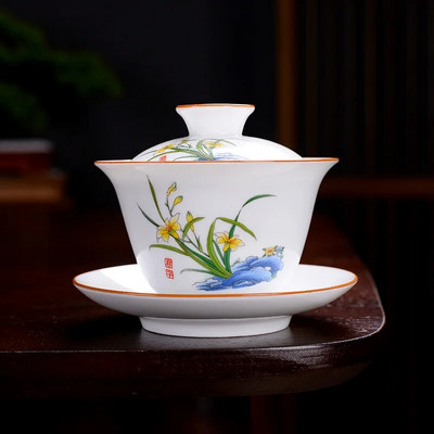 190 ml Hiina sinist ja valget portselanist tee Tureen keraamilised värvilised lilled Gaiwan käsitsi maalitud teetass Kodune jooginõud Decor Käsitöö