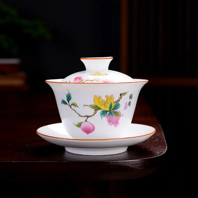 190 ml Hiina sinist ja valget portselanist tee Tureen keraamilised värvilised lilled Gaiwan käsitsi maalitud teetass Kodune jooginõud Decor Käsitöö