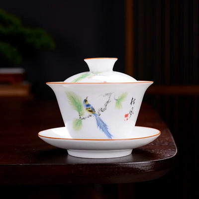 190 ml Hiina sinist ja valget portselanist tee Tureen keraamilised värvilised lilled Gaiwan käsitsi maalitud teetass Kodune jooginõud Decor Käsitöö