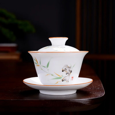 190 ml Hiina sinist ja valget portselanist tee Tureen keraamilised värvilised lilled Gaiwan käsitsi maalitud teetass Kodune jooginõud Decor Käsitöö
