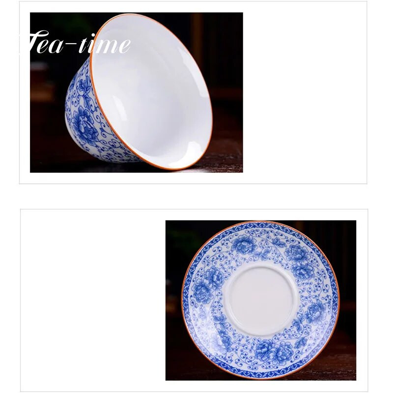 190 ml Hiina sinist ja valget portselanist tee Tureen keraamilised värvilised lilled Gaiwan käsitsi maalitud teetass Kodune jooginõud Decor Käsitöö