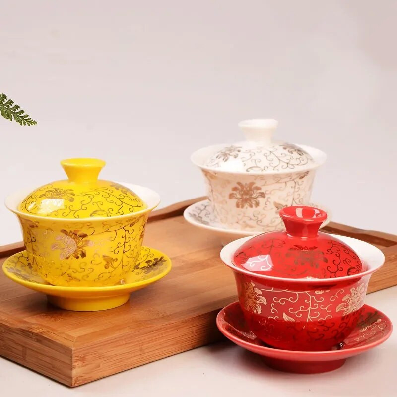 Keraamiline teetass kandiku ja kaanega, Hiina pulmatee komplekt, punane Gaiwani teetass, piduliku serveerimise teenõud, tureeni jooginõud