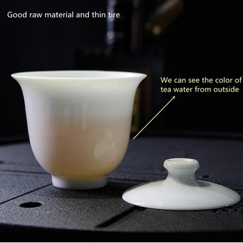 Mini 90ml Suet Jade Porcelain Gaiwan για Τσάι Μασίφ Λευκό Τουρίνι με Καπάκι Teaware Travel Kung Fu Tea Small Bowls Chawan