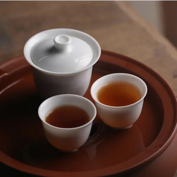 Мини 90 ml Suet Jade Porcelain Gaiwan For Tea Твърда бяла супница с капак Сервиз за чай Пътуване Kung Fu Чаен комплект Малки чаши Купички Chawan