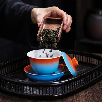 Комплект за чай Kung Fu Tea Tureen Gradient Glaze Cover Купата не е гореща Керамична купа за чай Купа за ръчно хващане Gaiwan Порцеланови чаши Чаша