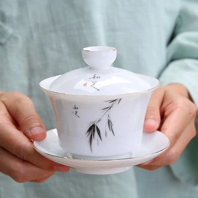 Jingdezhen keramikinis „Gaiwan“ arbatos dubuo baltos porcelianinės arbatos virimo aparatas su dangteliu arbatos puodeliu Kinijos arbatos rinkinys, reikmenys buitiniams gėrimams