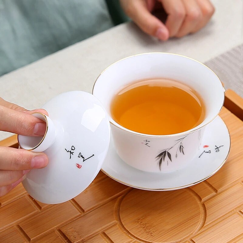 Jingdezheni keraamiline Gaiwani teekauss, valge portselanist teekeetja kaanega teetassiga Hiina teekomplekt, tarvikud majapidamises kasutatavad jooginõud