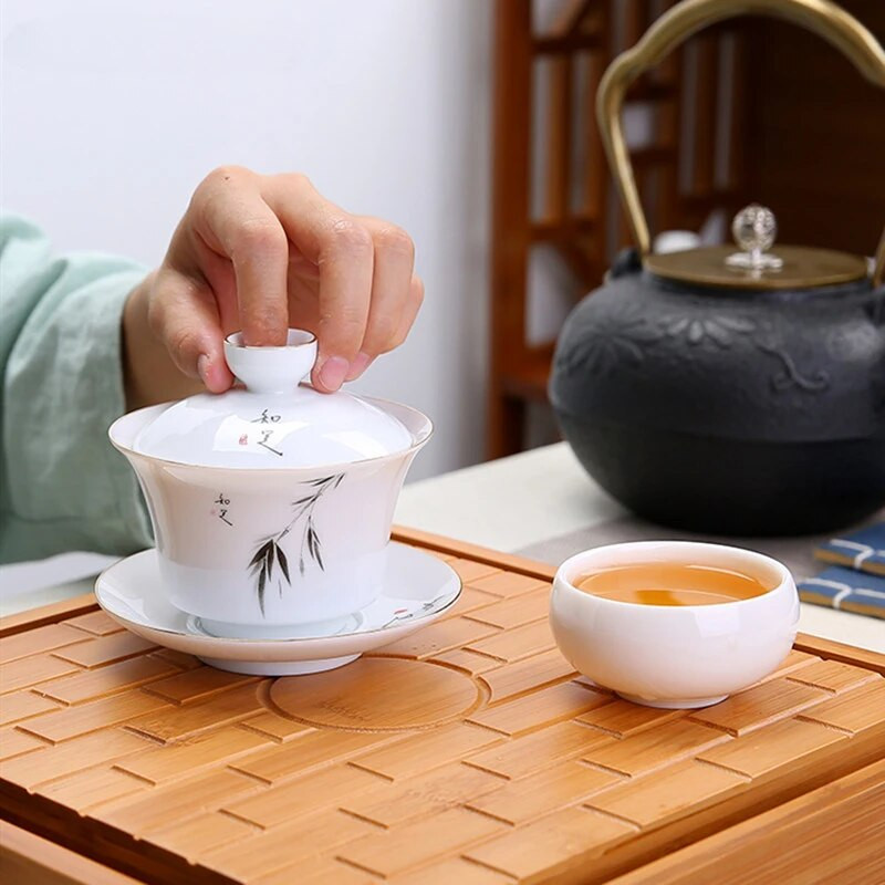 Jingdezheni keraamiline Gaiwani teekauss, valge portselanist teekeetja kaanega teetassiga Hiina teekomplekt, tarvikud majapidamises kasutatavad jooginõud