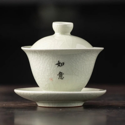 120 ml Ru Ahju keraamiline Gaiwan Peen jääpragu glasuur Sancai teekauss Käsitsi maalitud ilutee komplekt majapidamises käsitsi valmistatud teetassid