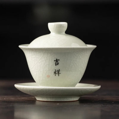 120 ml Ru Ahju keraamiline Gaiwan Peen jääpragu glasuur Sancai teekauss Käsitsi maalitud ilutee komplekt majapidamises käsitsi valmistatud teetassid