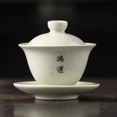 120 ml Ru Ahju keraamiline Gaiwan Peen jääpragu glasuur Sancai teekauss Käsitsi maalitud ilutee komplekt majapidamises käsitsi valmistatud teetassid