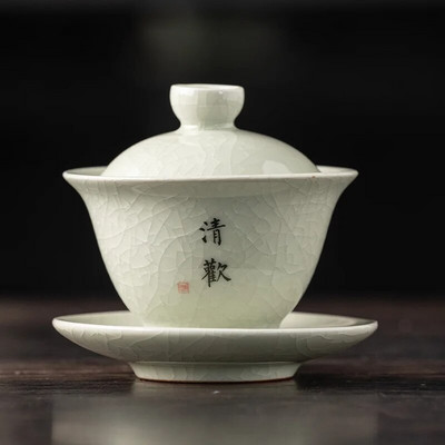 120 ml Ru Ahju keraamiline Gaiwan Peen jääpragu glasuur Sancai teekauss Käsitsi maalitud ilutee komplekt majapidamises käsitsi valmistatud teetassid