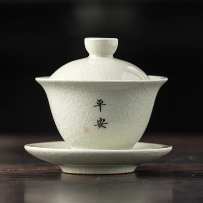 120 ml Ru Ahju keraamiline Gaiwan Peen jääpragu glasuur Sancai teekauss Käsitsi maalitud ilutee komplekt majapidamises käsitsi valmistatud teetassid