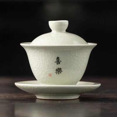 120 ml Ru Ahju keraamiline Gaiwan Peen jääpragu glasuur Sancai teekauss Käsitsi maalitud ilutee komplekt majapidamises käsitsi valmistatud teetassid