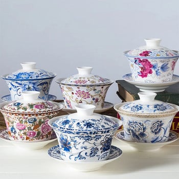 350ml Κεραμικά μεγάλης χωρητικότητας Gaiwan Porcelain Gaiwan για κάλυμμα ταξιδιού Μπολ Gai Wan κινέζικο φλιτζάνι τσαγιού με καπάκι και πιατάκι Puer σετ