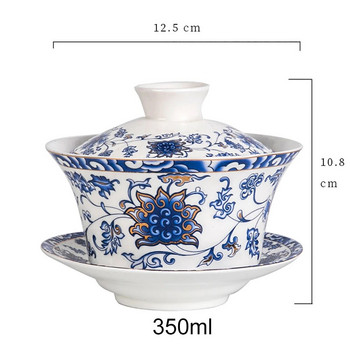 350 мл керамика с голям капацитет Gaiwan Порцелан Gaiwan за купа с капак за пътуване Gai Wan Китайска чаша за чай с капак и чинийка Комплект пуер