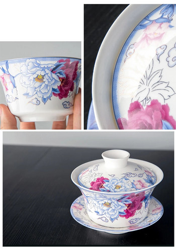 350ml Κεραμικά μεγάλης χωρητικότητας Gaiwan Porcelain Gaiwan για κάλυμμα ταξιδιού Μπολ Gai Wan κινέζικο φλιτζάνι τσαγιού με καπάκι και πιατάκι Puer σετ