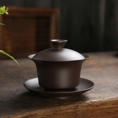 180ml Vintage Purple Clay Gaiwan Κινεζικό Χειροποίητο Φλυτζάνι Τσαγιού Οικιακό Beauty Tea Infuser Προσαρμοσμένο φορητό φλιτζάνι τσαγιού με καπάκι