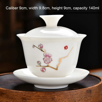 Keraamiline Kung Fu teekomplekt Creative valgest portselanist puhta valge kullaga maalitud mägimustriga Three Talent kaanega kauss, üks teetass