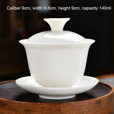 Keraamiline Kung Fu teekomplekt Creative valgest portselanist puhta valge kullaga maalitud mägimustriga Three Talent kaanega kauss, üks teetass