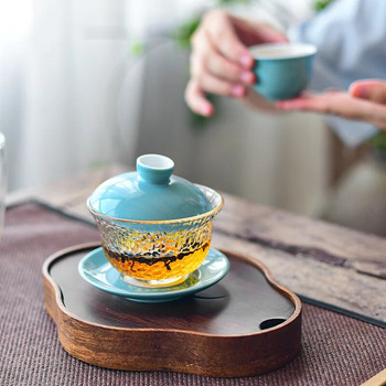 Топлоустойчива стъклена купа с керамичен капак Kung Fu Чаен комплект Китайска чаша за чай Gaiwan Чайник Tureen Gai Wan Gaiwan за Travel Puer