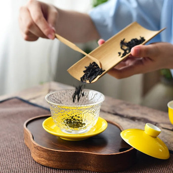 Топлоустойчива стъклена купа с керамичен капак Kung Fu Чаен комплект Китайска чаша за чай Gaiwan Чайник Tureen Gai Wan Gaiwan за Travel Puer