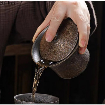 Покрити с ръжда керамични чаши за чай Комплекти чинийки Капак за чайник Купа Kung Fu Чайни прибори Чай Супница Прибори за приготвяне на чай Инструменти за приготвяне на чай