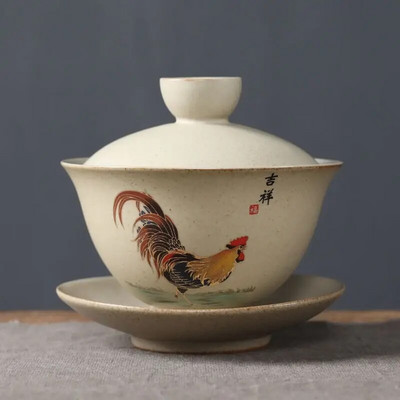 Kivist teekausi komplekt, Hiina Gaiwan, majapidamises kasutatavad retro kuke teetassid, jämekeraamiline teenõu, keraamiline teetass alustassiga