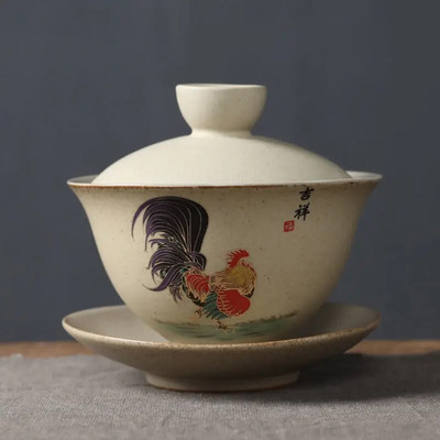 Kivist teekausi komplekt, Hiina Gaiwan, majapidamises kasutatavad retro kuke teetassid, jämekeraamiline teenõu, keraamiline teetass alustassiga