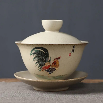 Kivist teekausi komplekt, Hiina Gaiwan, majapidamises kasutatavad retro kuke teetassid, jämekeraamiline teenõu, keraamiline teetass alustassiga