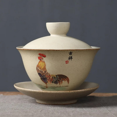 Kivist teekausi komplekt, Hiina Gaiwan, majapidamises kasutatavad retro kuke teetassid, jämekeraamiline teenõu, keraamiline teetass alustassiga