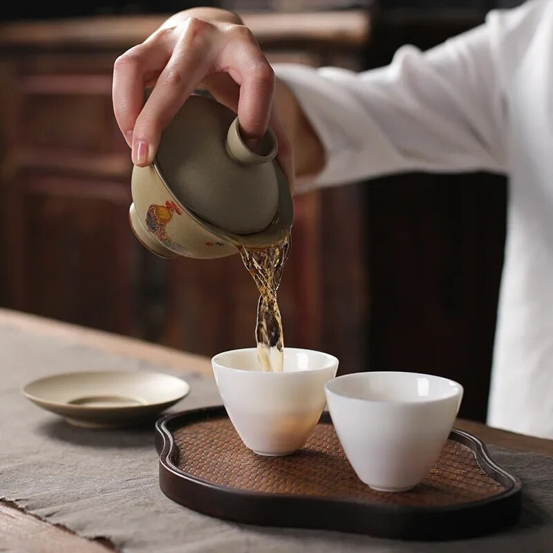 Kivist teekausi komplekt, Hiina Gaiwan, majapidamises kasutatavad retro kuke teetassid, jämekeraamiline teenõu, keraamiline teetass alustassiga