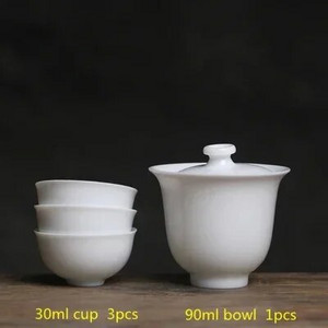 Mini 90 ml Suet Jade Portselan Gaiwan Tee jaoks Tahke valge Tureen kaanega Teenõu Reisi Kung Fu Teekomplekt Väikesed Tassikausid Chawan