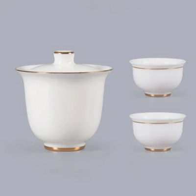 Mini 90 ml Suet Jade Portselan Gaiwan Tee jaoks Tahke valge Tureen kaanega Teenõu Reisi Kung Fu Teekomplekt Väikesed Tassikausid Chawan
