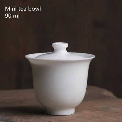 Mini 90 ml Suet Jade porcelán Gaiwan teához Szilárd fehér tureen fedővel Teaedény Utazói Kung Fu teáskészlet Kis tálak Chawan