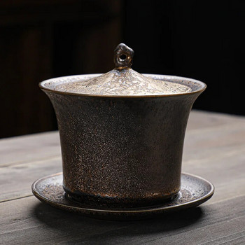 Creative Rust Glaze Covered Bowl Soup Tureen ιαπωνικού στιλ τραχύ μπολ με επικάλυψη κεραμικής Κεραμικό φλιτζάνι τσαγιού με καπάκι και πιατάκι Puer