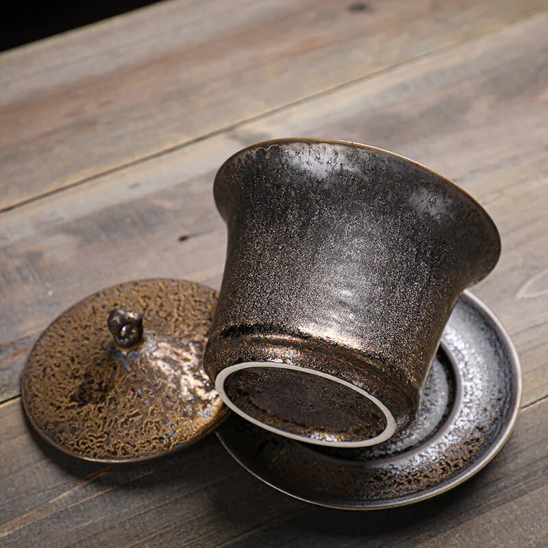 Loominguline roosteglasuuriga kaetud kausisupp türeen Jaapani stiilis töötlemata keraamikaga kaetud kaussi keraamiline teetass kaane ja alustassiga Puer