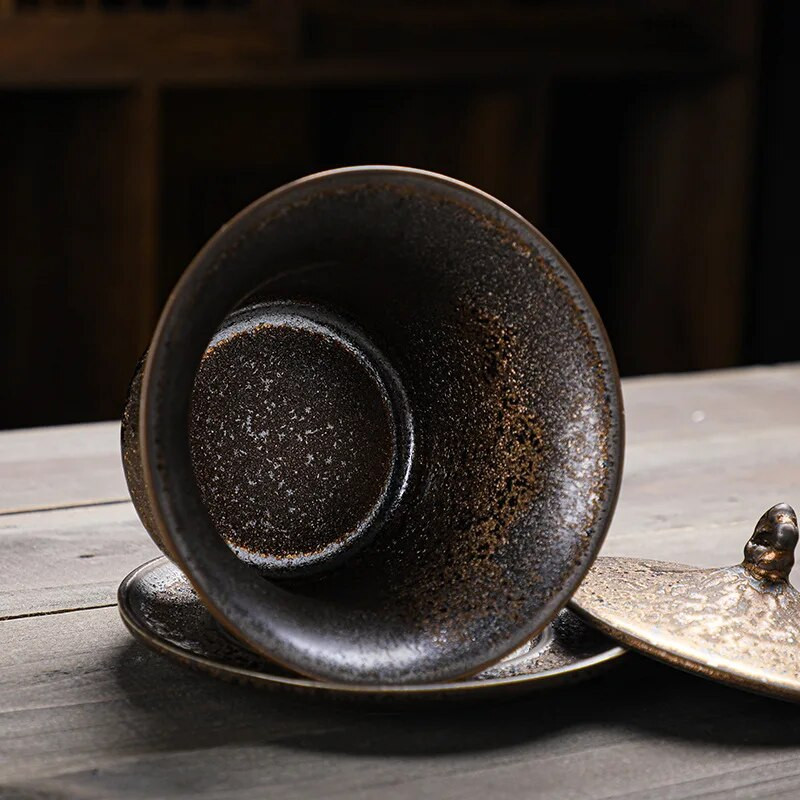 Loominguline roosteglasuuriga kaetud kausisupp türeen Jaapani stiilis töötlemata keraamikaga kaetud kaussi keraamiline teetass kaane ja alustassiga Puer