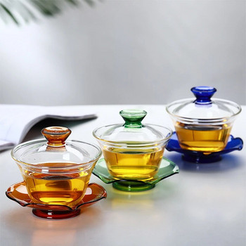 Цветна топлоустойчива стъклена купа с капак Чаша за чай Китайски чаши за чай Gaiwan Чайник Gaiwan за пътуване Супница Gai Wan Пуер Комплект чаши