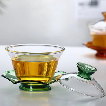 Цветна топлоустойчива стъклена купа с капак Чаша за чай Китайски чаши за чай Gaiwan Чайник Gaiwan за пътуване Супница Gai Wan Пуер Комплект чаши