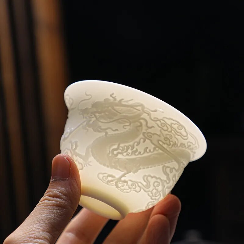 Keraamiline Gaiwan reljeefse draakoni ja fööniksi mustriga, Kung Fu teekeetja, jooginõud, teekausside komplekt, 150 ml