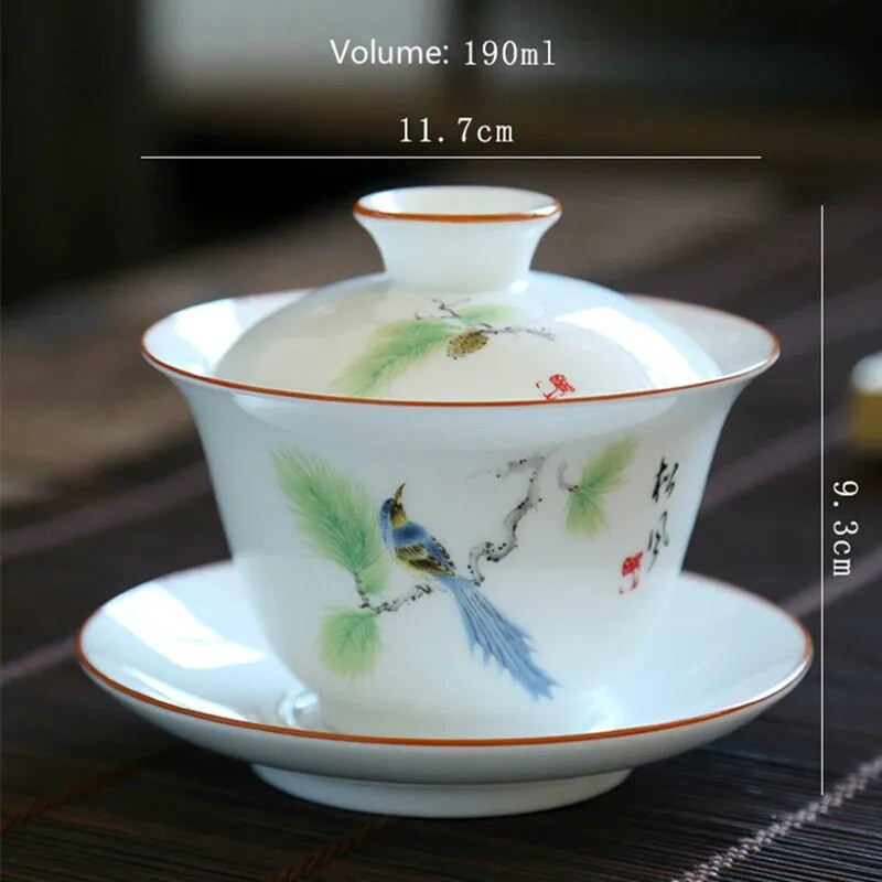 Hiina Gaiwani keraamilised teetassid, teekomplekt, suur keedunõu kaanega kauss, portselanist kodunõud, jooginõutopsid Pu`er, 4,2 tolli