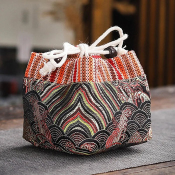 Винтидж чанта за съхранение на прибори за чай Керамични чаени чаши за пътуване на открито Памук и лен Платнени чанти с шнур Кунг-фу Аксесоари за чай