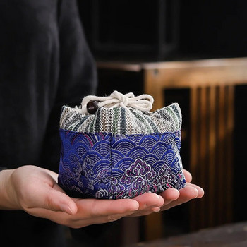 Винтидж чанта за съхранение на прибори за чай Керамични чаени чаши за пътуване на открито Памук и лен Платнени чанти с шнур Кунг-фу Аксесоари за чай