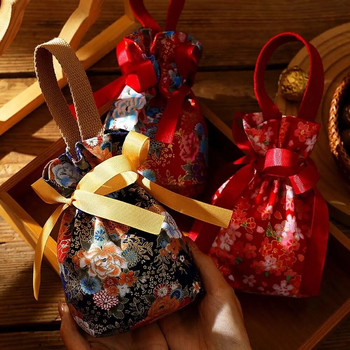 Корейска платнена празнична платнена захарна чанта с флорални шнурове Цветен лък Перлена сватбена чанта Голяма вместимост Чанта за опаковане на бижута
