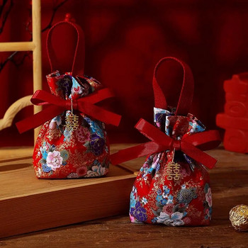 Корейска платнена празнична платнена захарна чанта с флорални шнурове Цветен лък Перлена сватбена чанта Голяма вместимост Чанта за опаковане на бижута